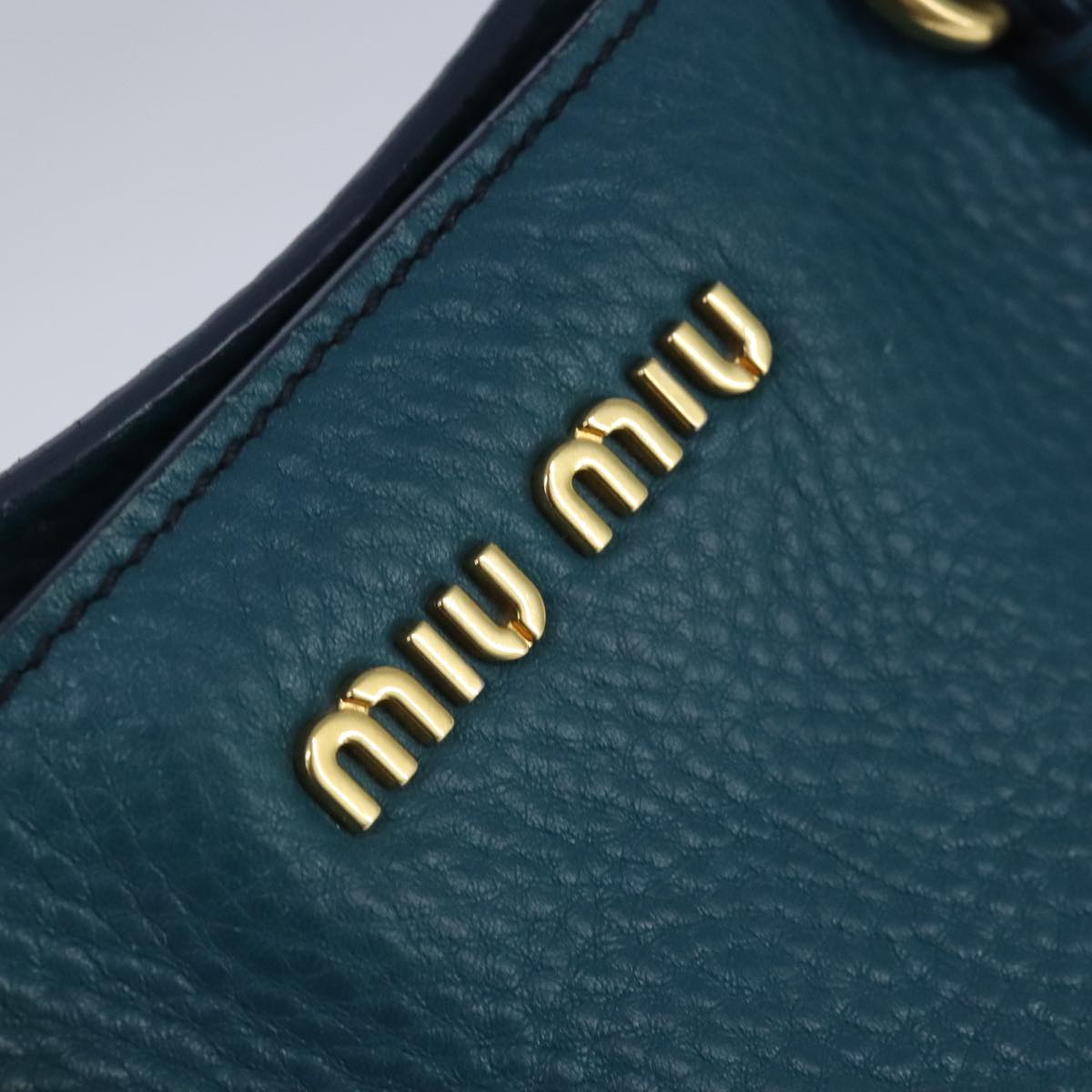 Miu Miu Tote Bag Leather 2way Blue Gold Auth 102989