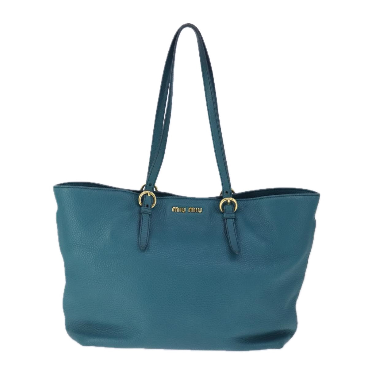 Miu Miu Tote Bag Leather 2way Blue Gold Auth 102989