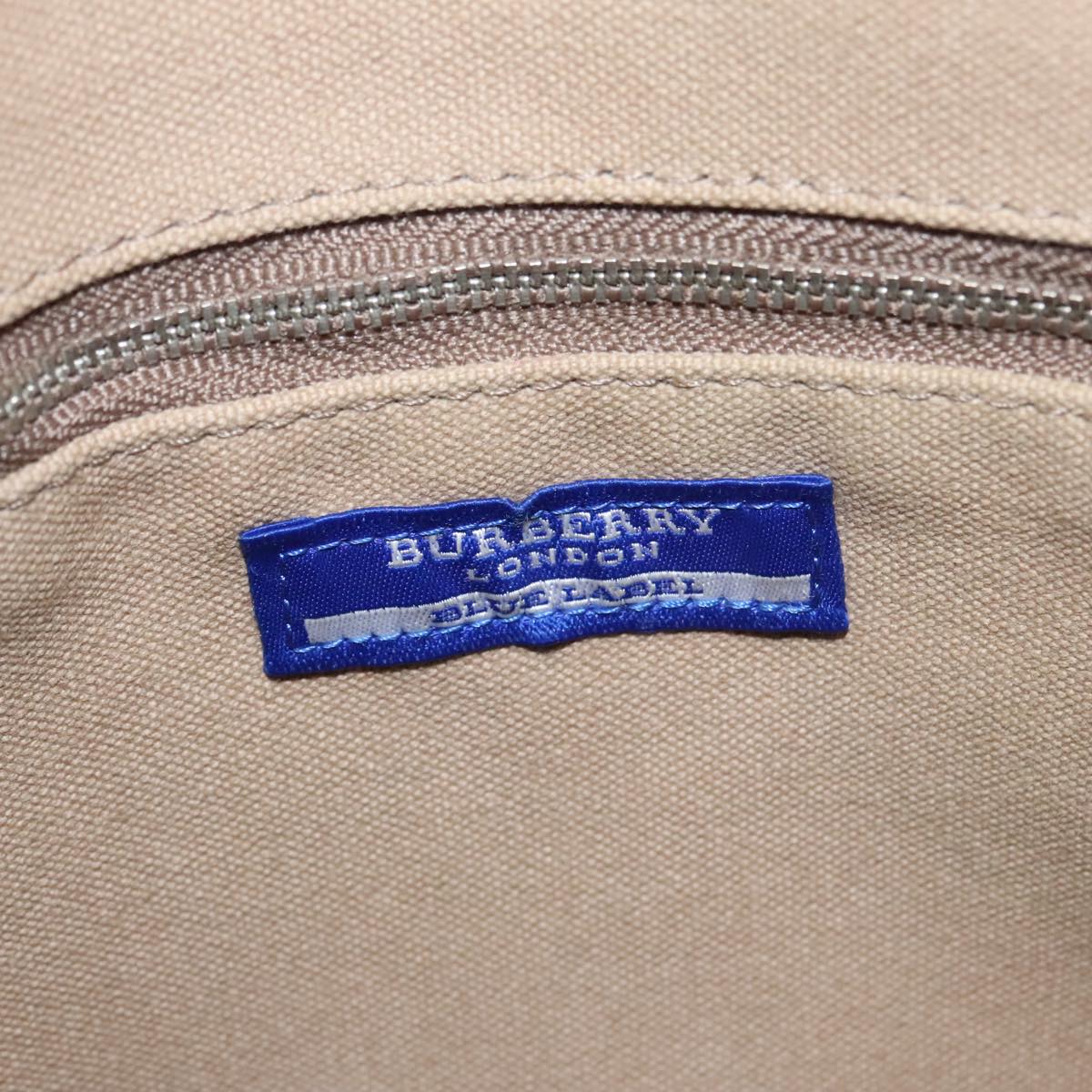 BURBERRY Nova Check Blue Label Hand Bag Canvas Beige Brown Silver Auth 102995