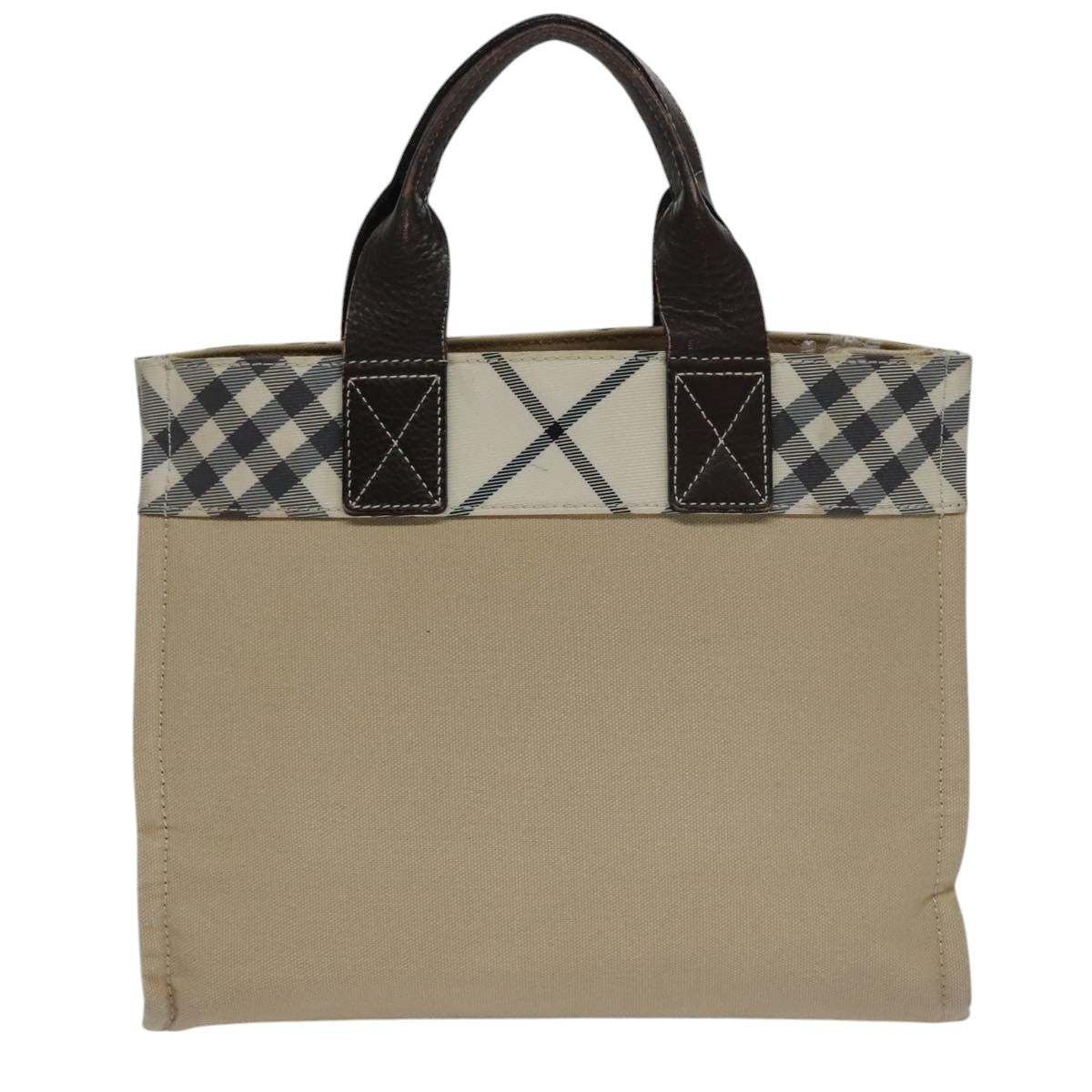 BURBERRY Nova Check Blue Label Hand Bag Canvas Beige Brown Silver Auth 102995