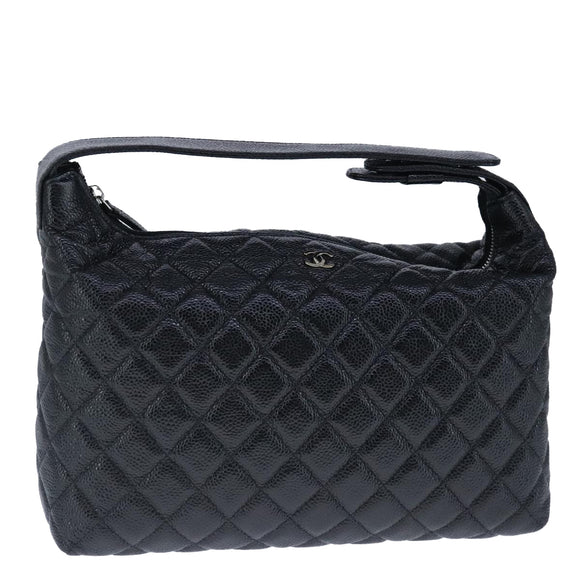 CHANEL Matelasse Hand Bag Caviar Skin Black CC Auth 102997A