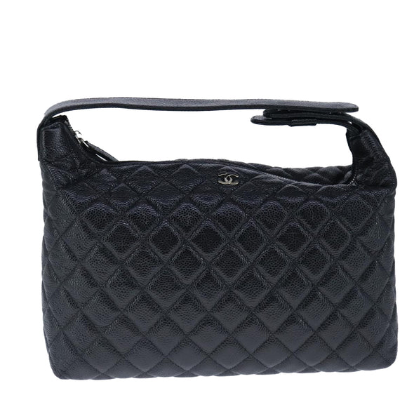 CHANEL Matelasse Hand Bag Caviar Skin Black CC Auth 102997A