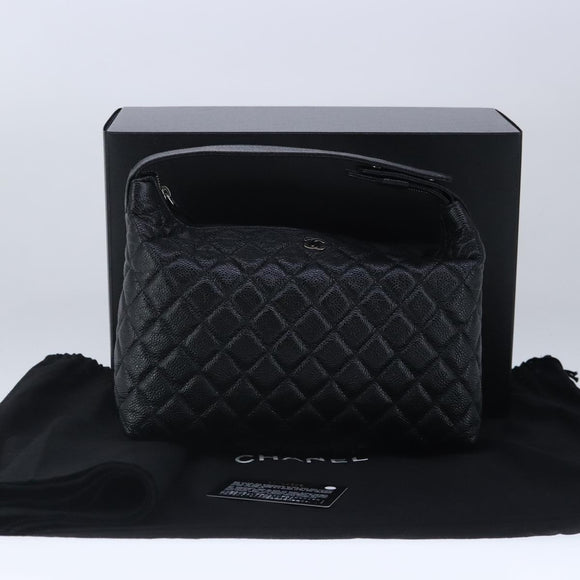 CHANEL Matelasse Hand Bag Caviar Skin Black CC Auth 102997A