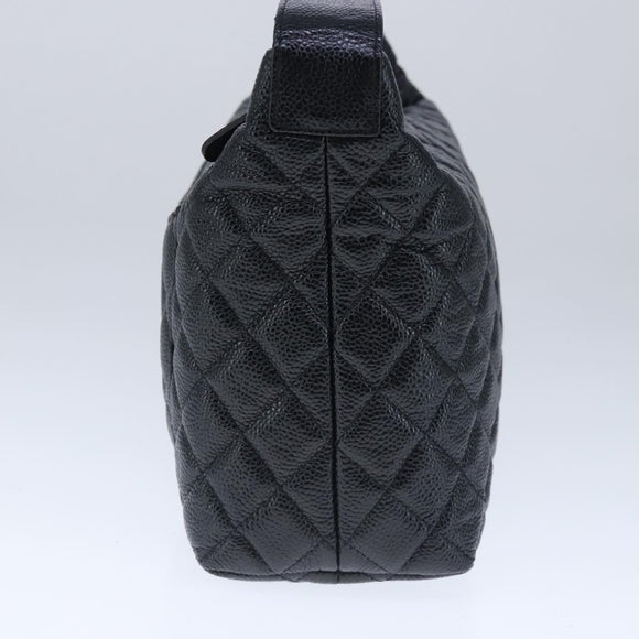 CHANEL Matelasse Hand Bag Caviar Skin Black CC Auth 102997A