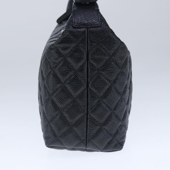 CHANEL Matelasse Hand Bag Caviar Skin Black CC Auth 102997A