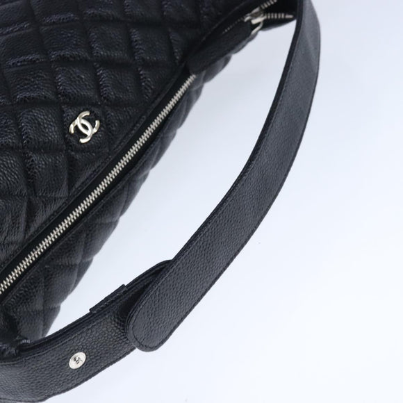 CHANEL Matelasse Hand Bag Caviar Skin Black CC Auth 102997A