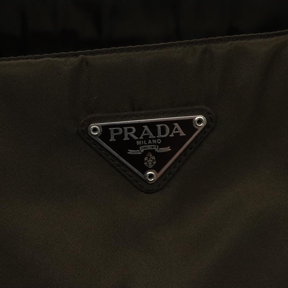 PRADA Tote Bag Nylon Khaki Silver Auth 103004