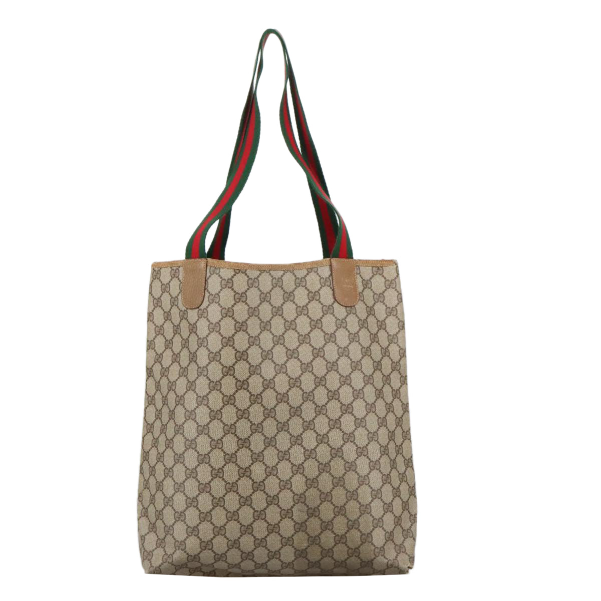 GUCCI GG Supreme Web Sherry Line Tote Bag PVC Beige 39 02 003 Auth 103005 - 0