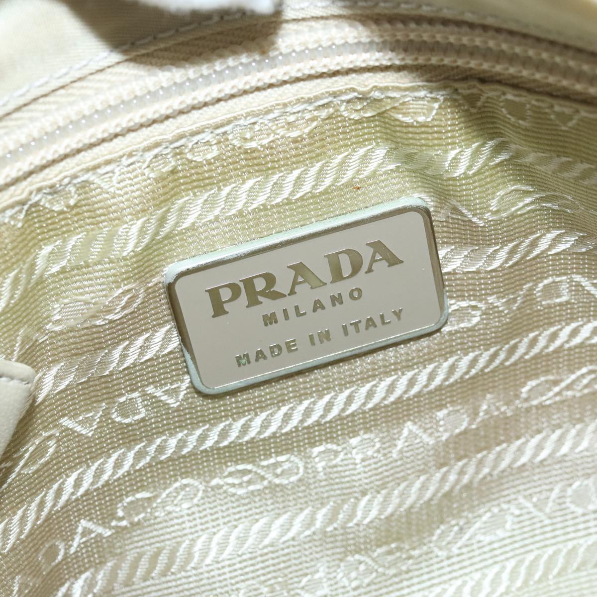 PRADA Shoulder Bag Nylon Beige Silver Auth 103011