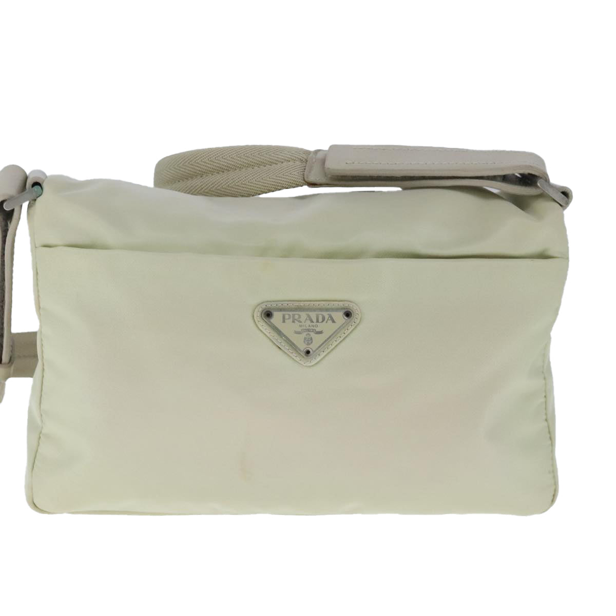 PRADA Shoulder Bag Nylon Beige Silver Auth 103011