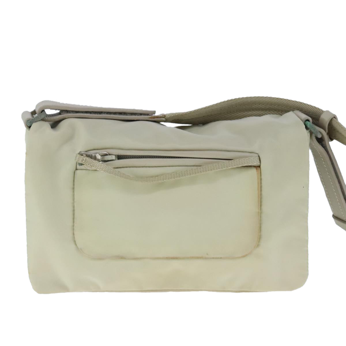 PRADA Shoulder Bag Nylon Beige Silver Auth 103011 - 0