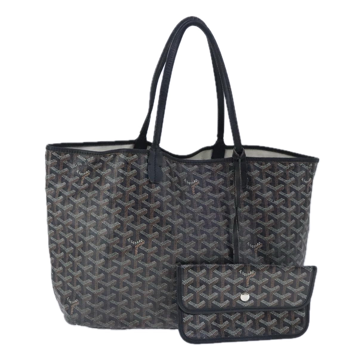 GOYARD Herringbone Saint Louis PM Tote Bag PVC Leather Black Auth 103021