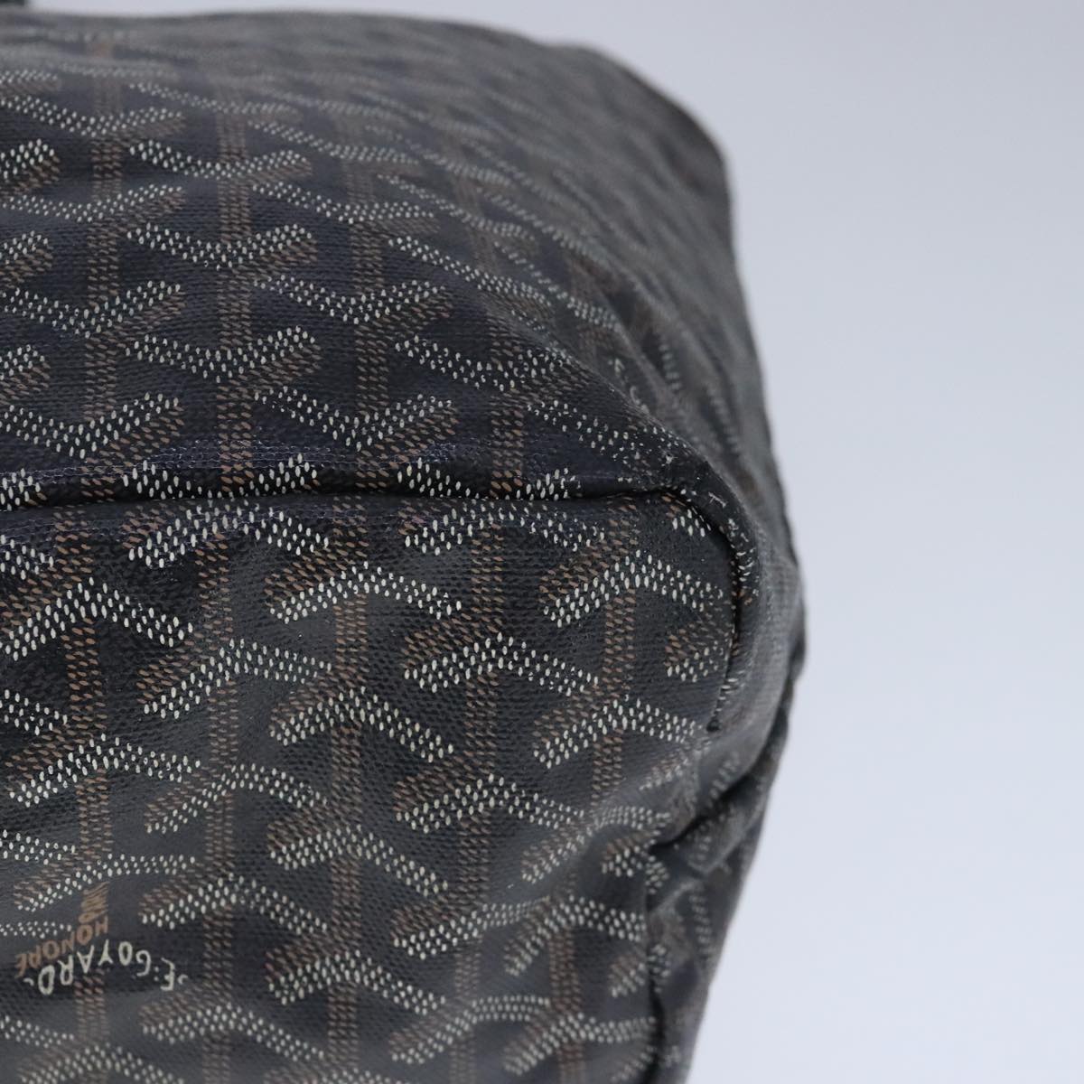 GOYARD Herringbone Saint Louis PM Tote Bag PVC Leather Black Auth 103021