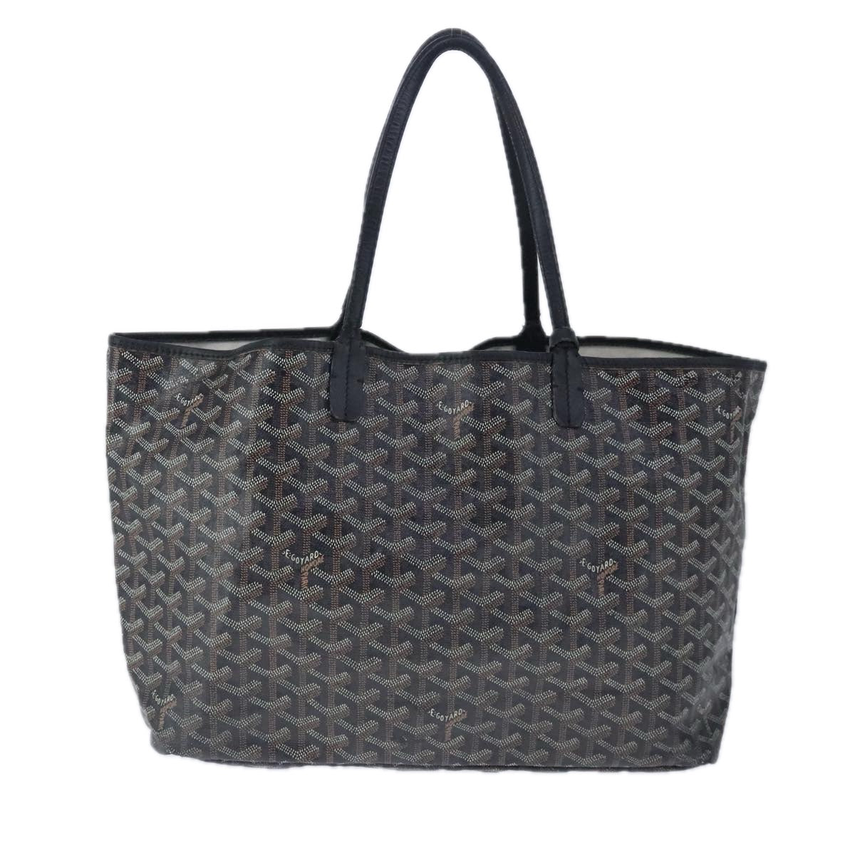 GOYARD Herringbone Saint Louis PM Tote Bag PVC Leather Black Auth 103021