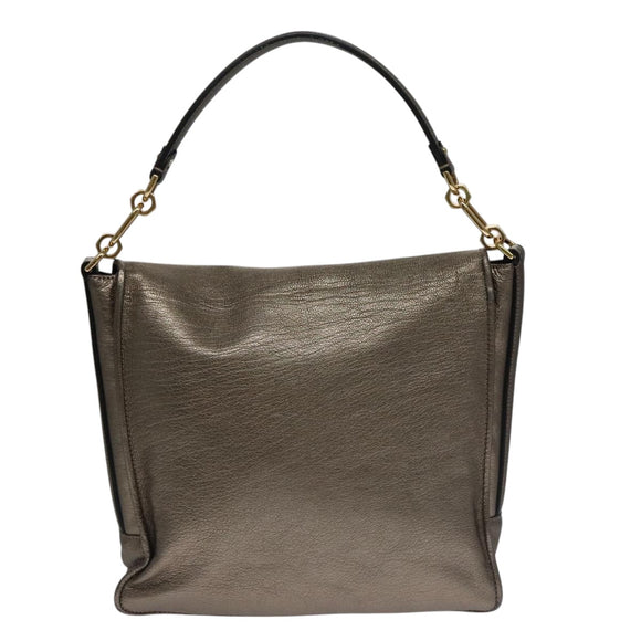 LOEWE anagram Hand Bag Leather Bronze Auth 103025