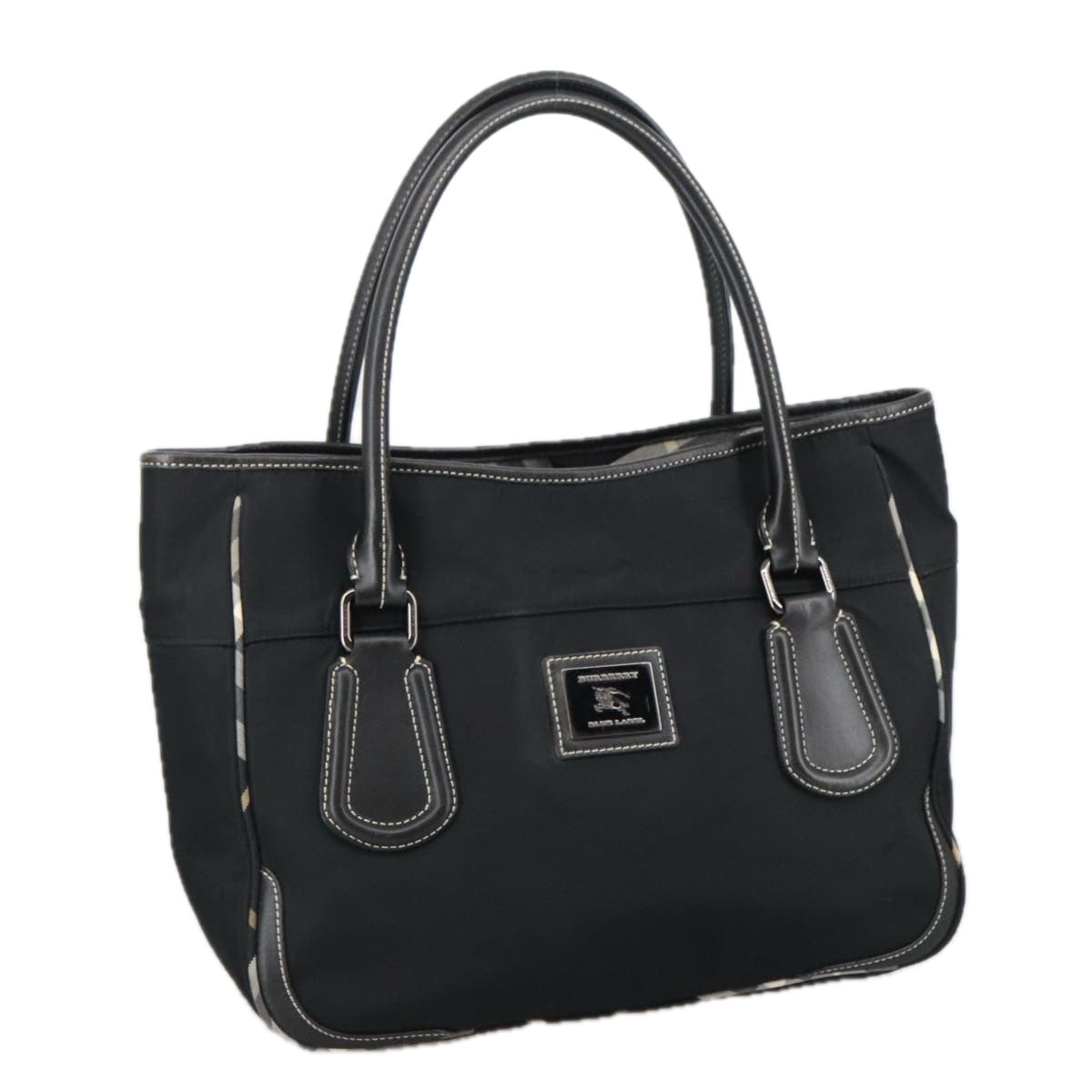 BURBERRY Blue Label Tote Bag Nylon Black Silver Auth 103026