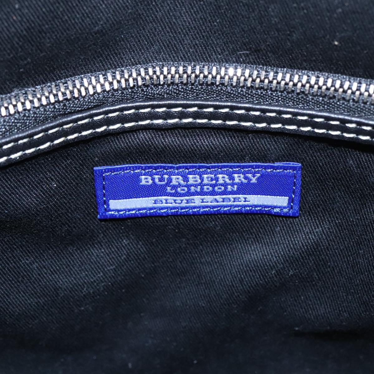 BURBERRY Blue Label Tote Bag Nylon Black Silver Auth 103026