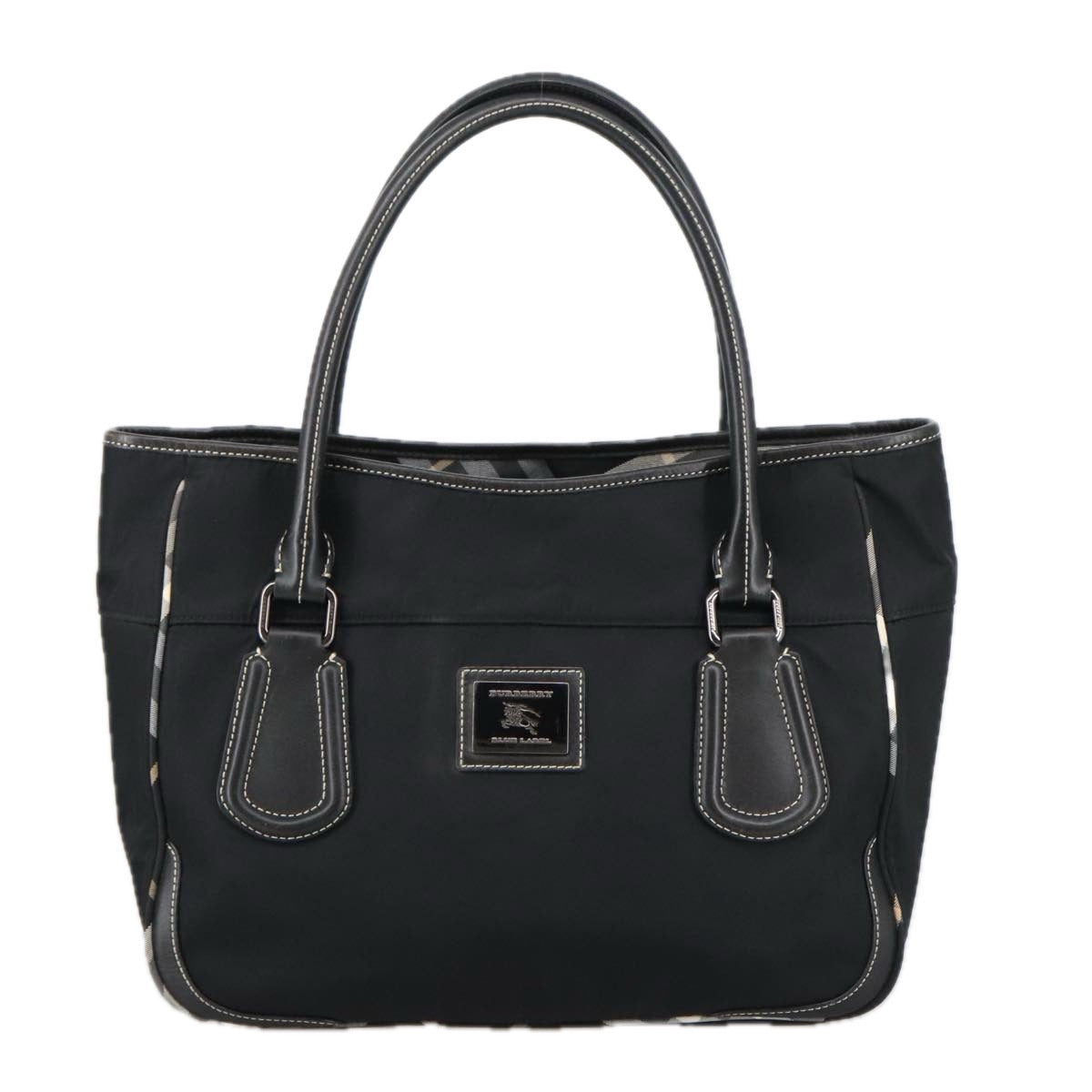 BURBERRY Blue Label Tote Bag Nylon Black Silver Auth 103026 - 0