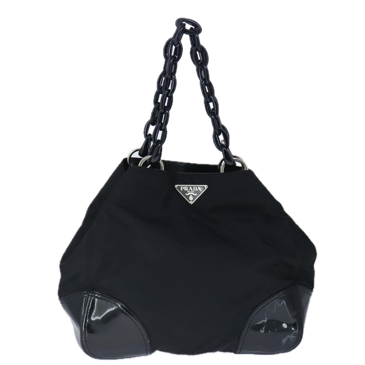 PRADA Chain Tote Bag Nylon Black Auth 103047