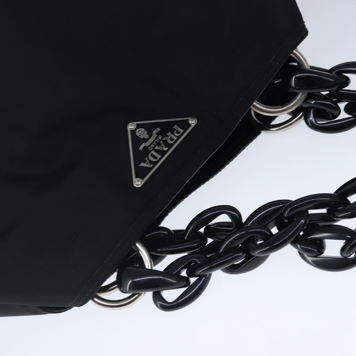 PRADA Chain Tote Bag Nylon Black Auth 103047