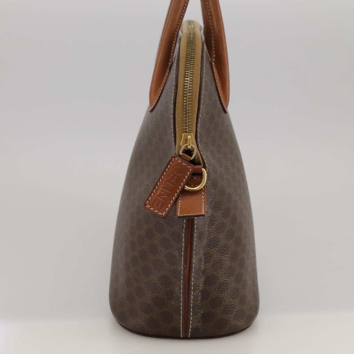 CELINE Macadam Canvas Hand Bag PVC Leather Brown Gold Auth 103048