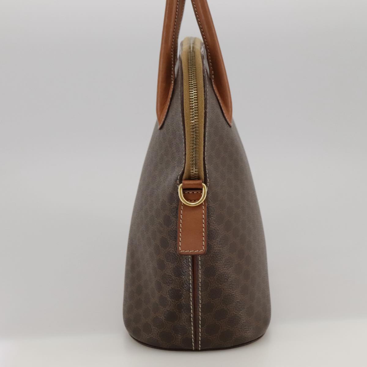 CELINE Macadam Canvas Hand Bag PVC Leather Brown Gold Auth 103048