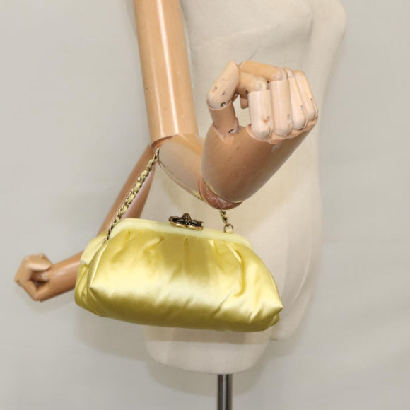 CHANEL Purse Party Bag Satin Yellow CC Auth 103080AV