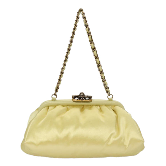 CHANEL Purse Party Bag Satin Yellow CC Auth 103080AV