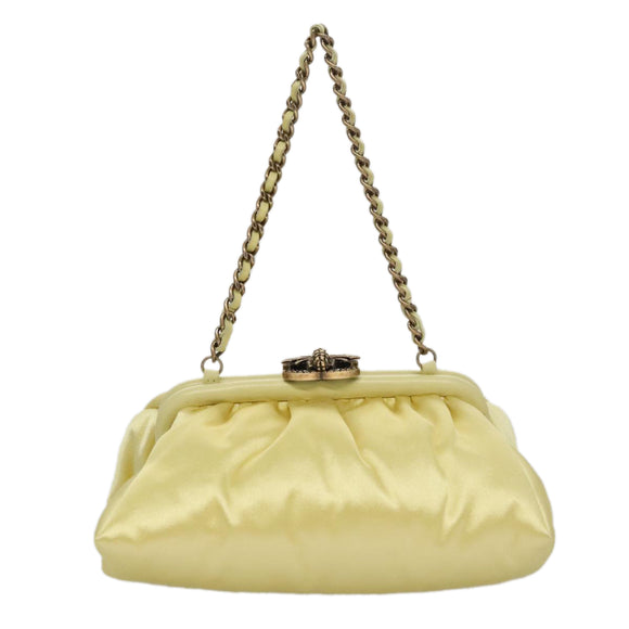 CHANEL Purse Party Bag Satin Yellow CC Auth 103080AV