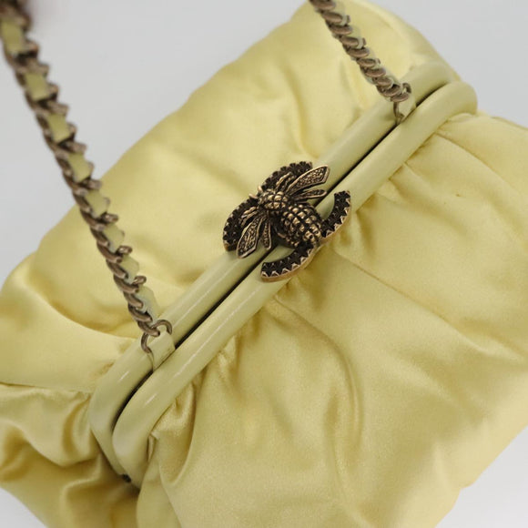 CHANEL Purse Party Bag Satin Yellow CC Auth 103080AV