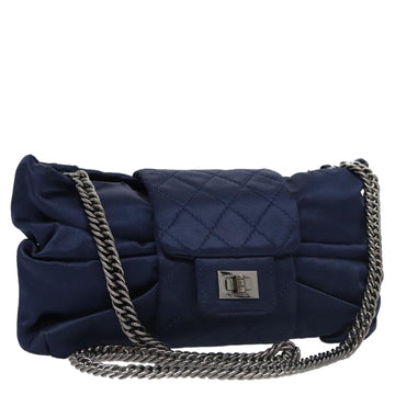 CHANEL Matelasse Chain Shoulder Bag Satin Navy CC Auth 103082
