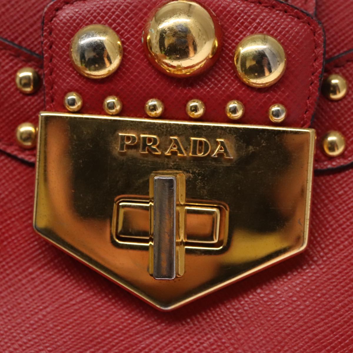 PRADA Shoulder Bag Leather Red Gold Auth 103083