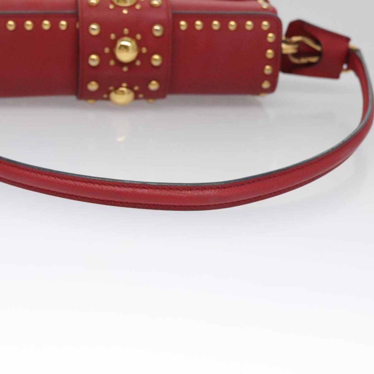 PRADA Shoulder Bag Leather Red Gold Auth 103083