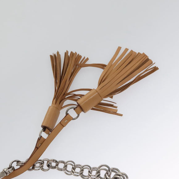 PRADA Chain Shoulder Bag Leather Beige Silver Auth 103084V