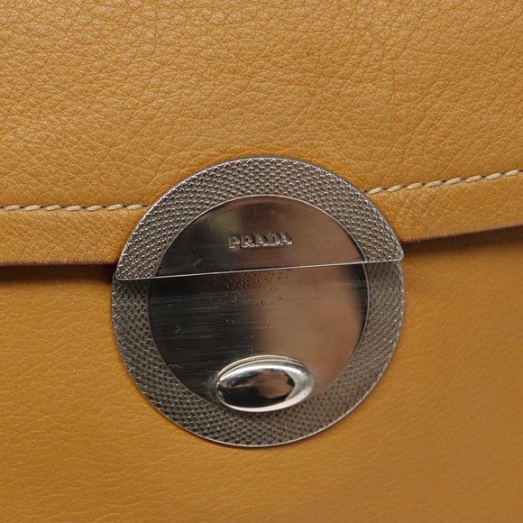 PRADA Chain Shoulder Bag Leather Beige Silver Auth 103084V