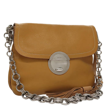 PRADA Chain Shoulder Bag Leather Beige Silver Auth 103084V