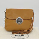 PRADA Chain Shoulder Bag Leather Beige Silver Auth 103084V-12