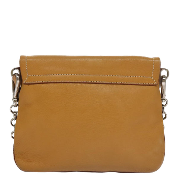 PRADA Chain Shoulder Bag Leather Beige Silver Auth 103084V