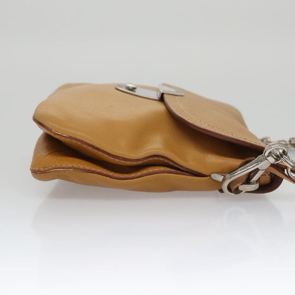 PRADA Chain Shoulder Bag Leather Beige Silver Auth 103084V