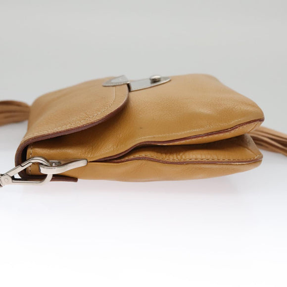 PRADA Chain Shoulder Bag Leather Beige Silver Auth 103084V