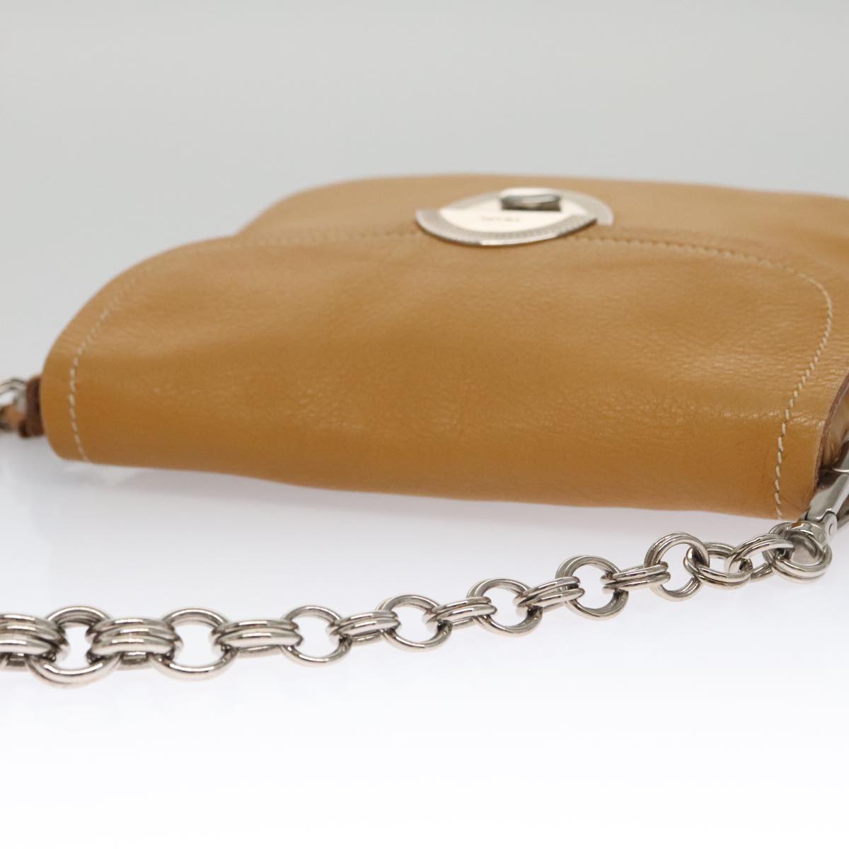 PRADA Chain Shoulder Bag Leather Beige Silver Auth 103084