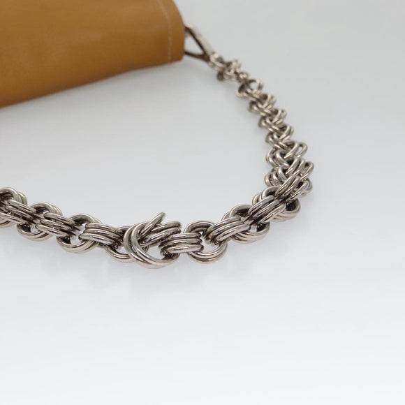 PRADA Chain Shoulder Bag Leather Beige Silver Auth 103084V