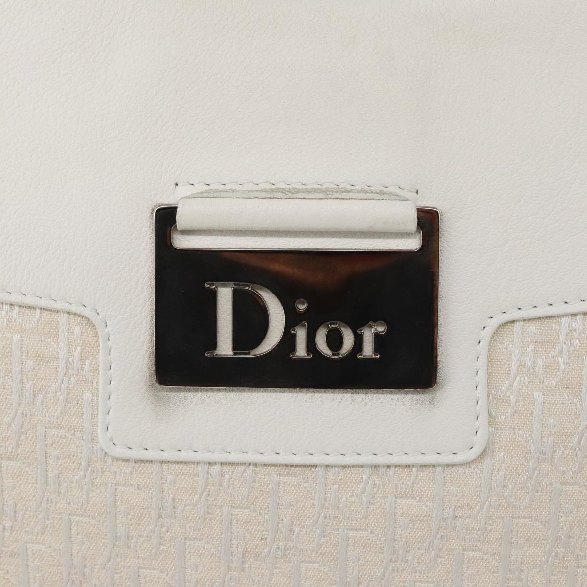 Christian Dior Trotter Canvas Shoulder Bag White Auth 103087