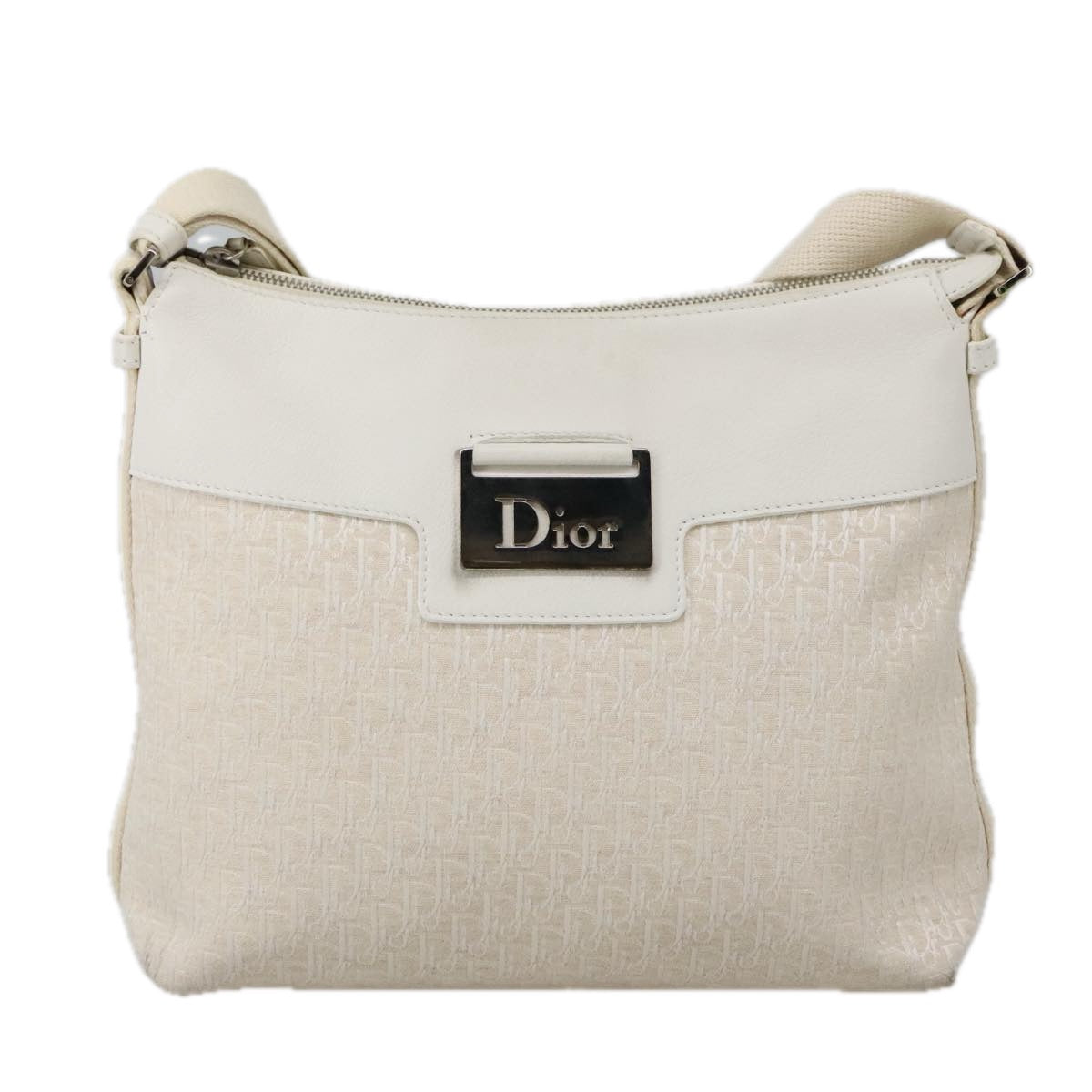 Christian Dior Trotter Canvas Shoulder Bag White Auth 103087