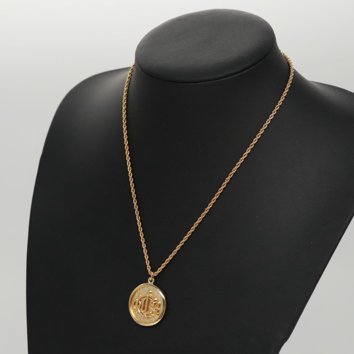 Christian Dior Coin Motif Necklace metal Gold Auth 103090