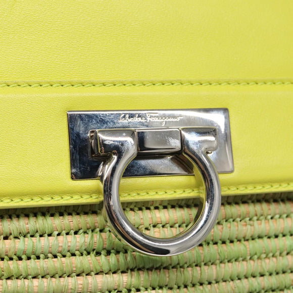 Salvatore Ferragamo Sofia Gancini Hand Bag Straw Leather 2way Green Auth 103207V