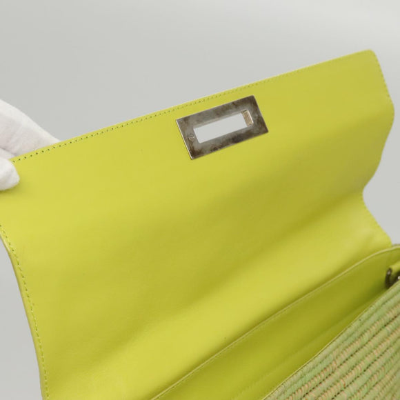 Salvatore Ferragamo Sofia Gancini Hand Bag Straw Leather 2way Green Auth 103207V