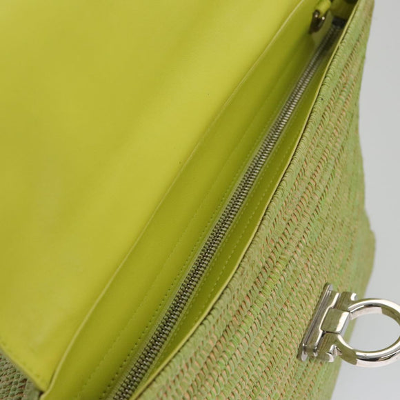 Salvatore Ferragamo Sofia Gancini Hand Bag Straw Leather 2way Green Auth 103207V