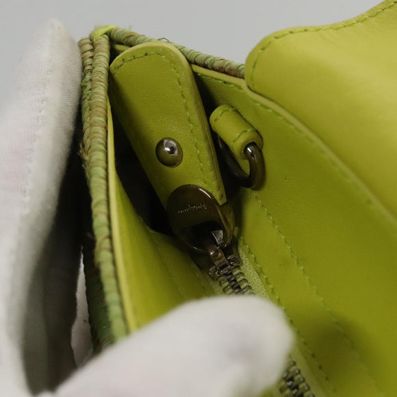 Salvatore Ferragamo Sofia Gancini Hand Bag Straw Leather 2way Green Auth 103207V