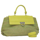 Salvatore Ferragamo Sofia Gancini Hand Bag Straw Leather 2way Green Auth 103207V-1